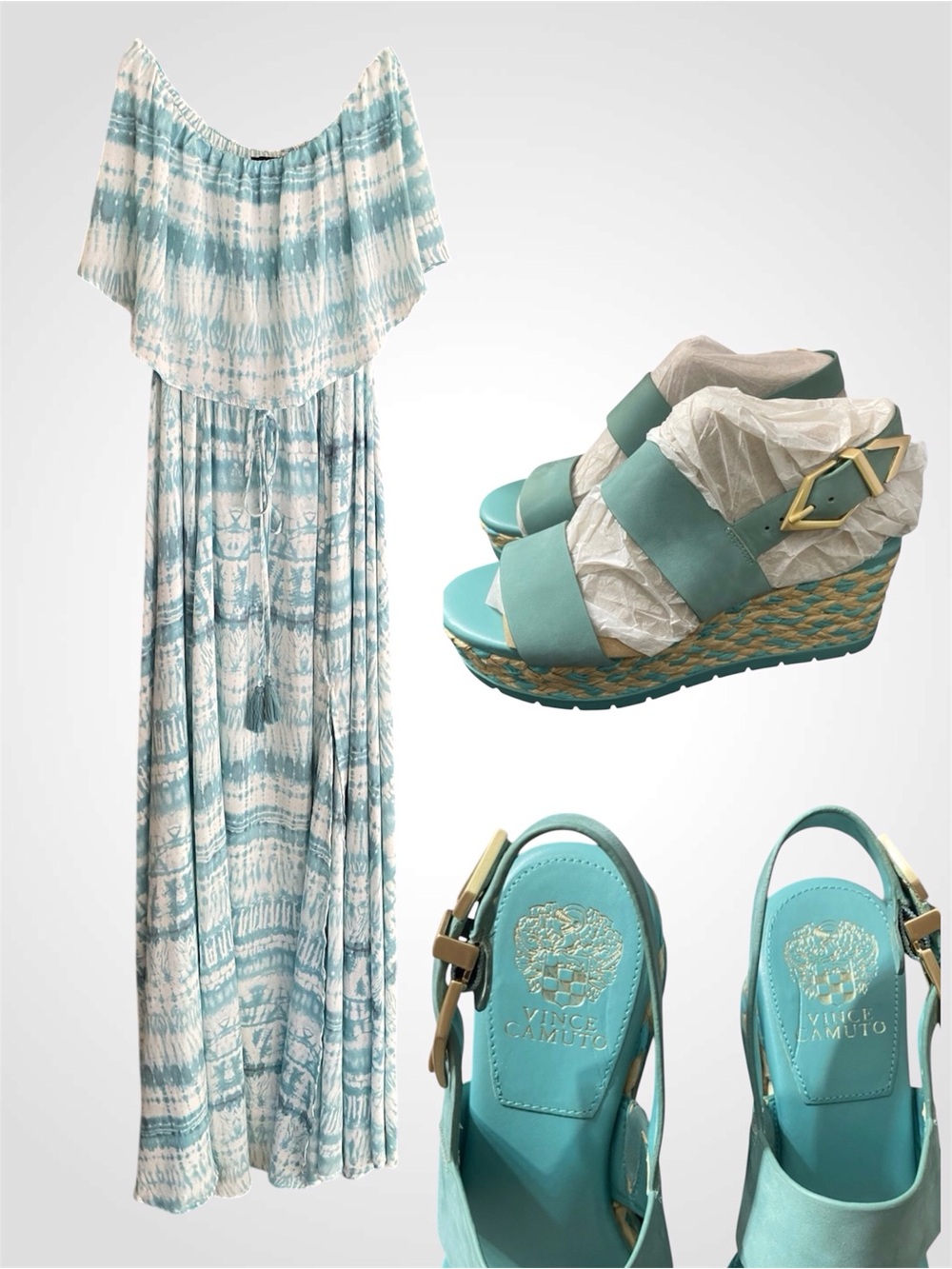 Bundle: Boho Maxi Dress & size 9 Vince Camuto Wedges Platforms